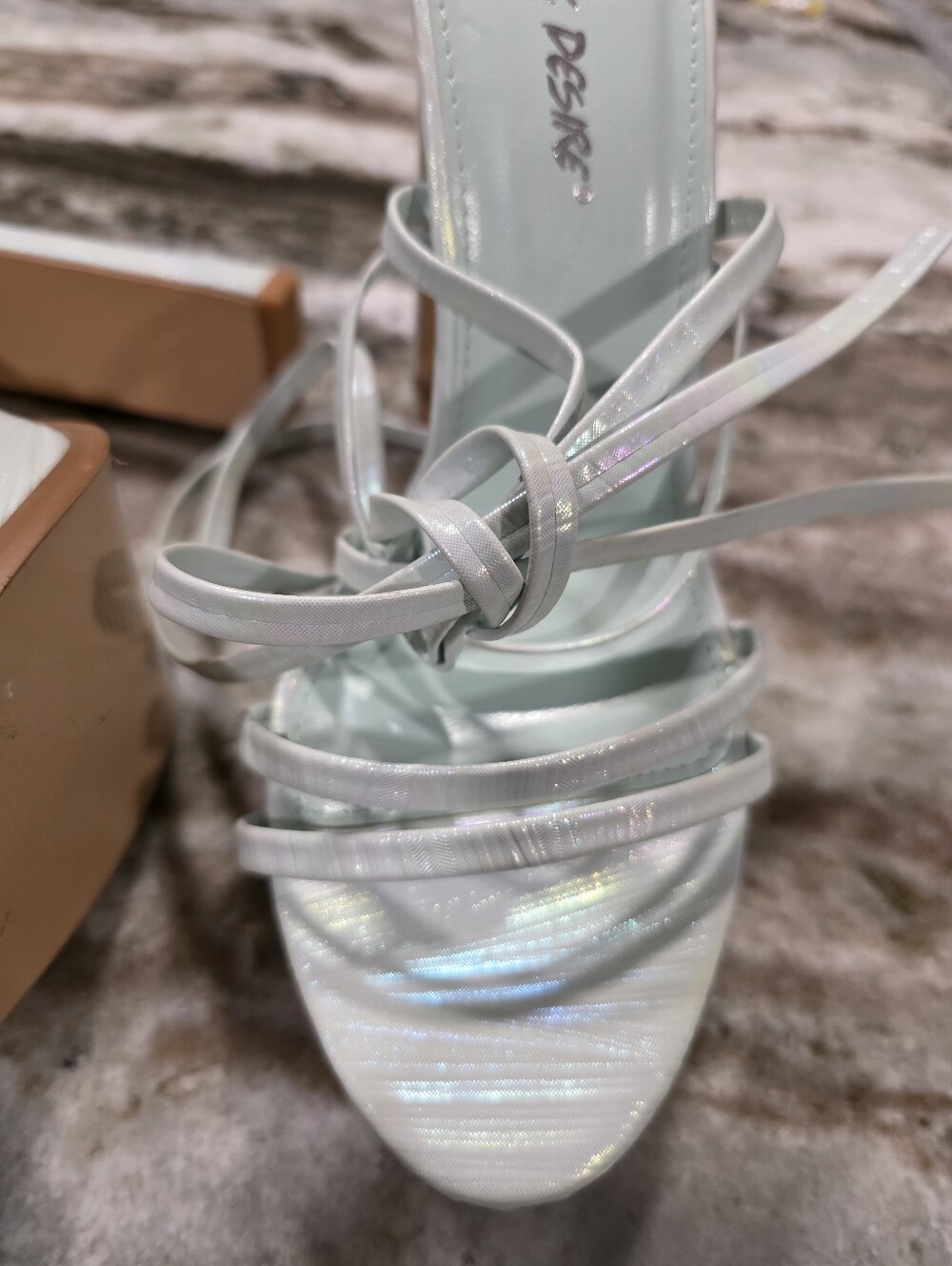 Public Desire Mint Iridescent Lace Up Platform Heels Strappy Block Heel 7.5 - Picture 5 of 10